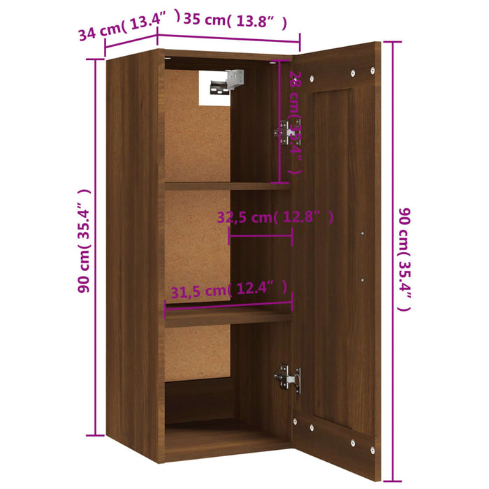 Hangkast 35X34X90 Cm Bewerkt Hout Bruineikenkleurig