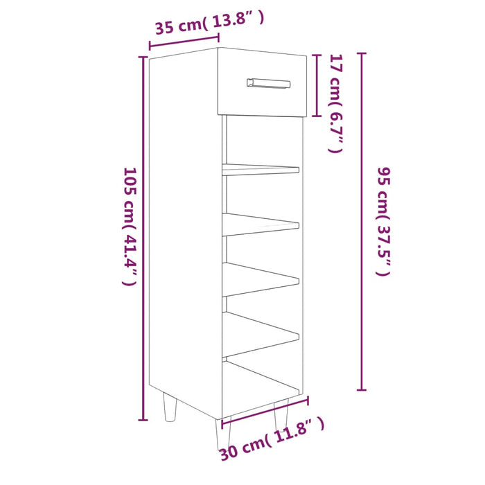 Schoenenkast 30X35X05 Cm Bewerkt Hout Eikenkleur Grijs Sonoma