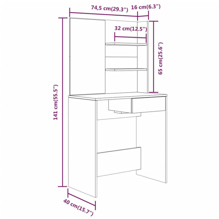 Kaptafel Met Spiegel 74,5X40X141 Cm Gerookt Eikenkleurig