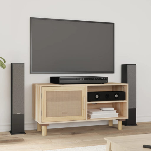 Tv-Meubel 80X30X40 Cm Massief Grenenhout En Rattan