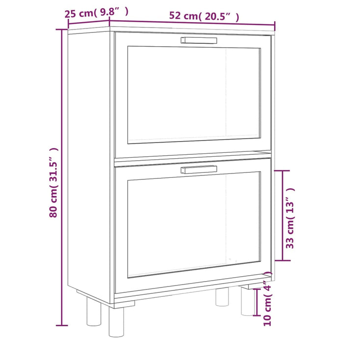 Schoenenkast 52X25X80 Cm Bewerkt Hout En Rattan