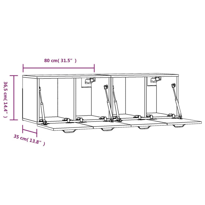 Wandkasten 2 St 80X36,5X35 Cm Bewerkt Hout Hoogglans Wit