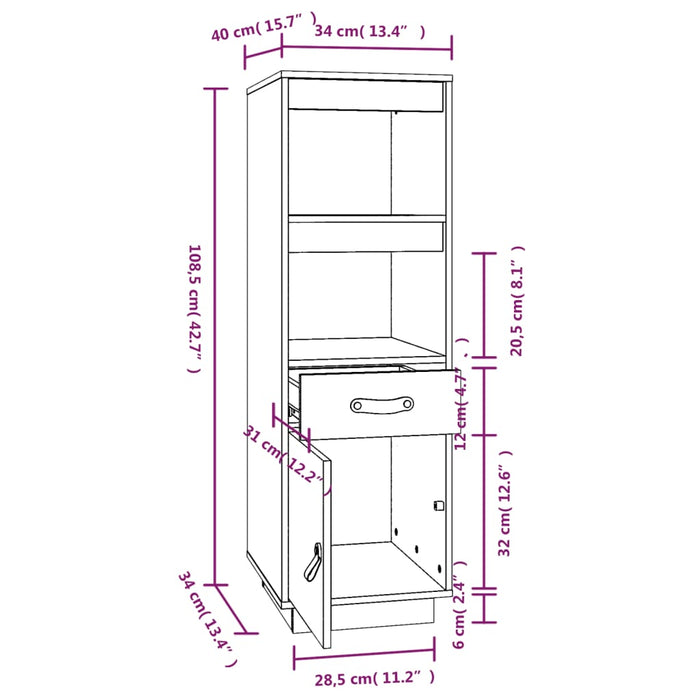 Hoge Kast 34X40X108,5 Cm Massief Grenenhout