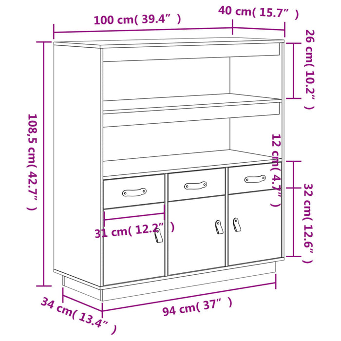 Hoge Kast 100X40X108,5Cm Massief Grenenhout