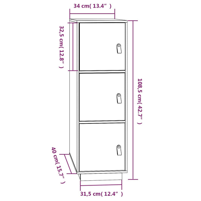 Hoge Kast 34X40X108,5 Cm Massief Grenenhout