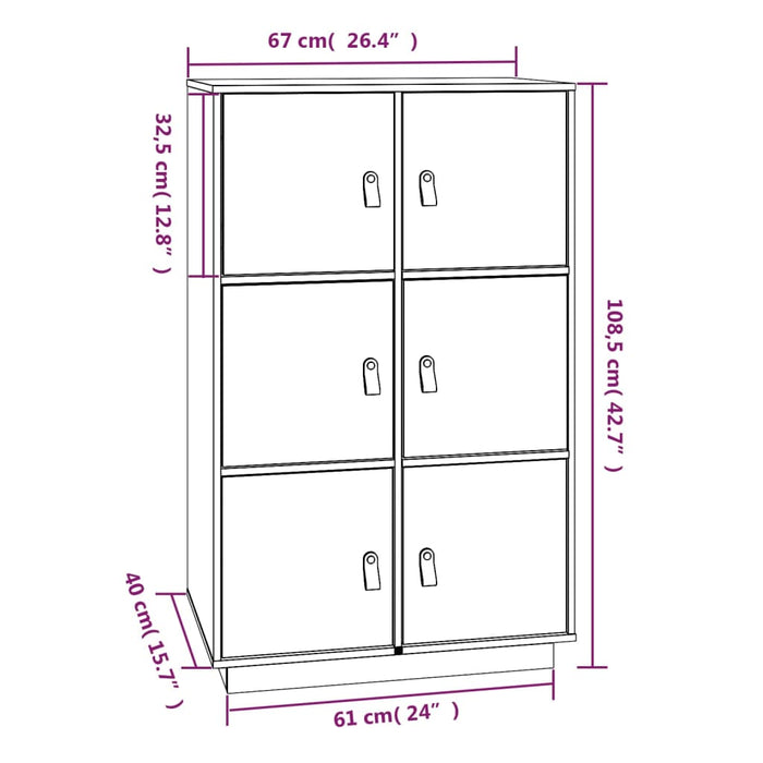 Hoge Kast 67X40X108,5 Cm Massief Grenenhout