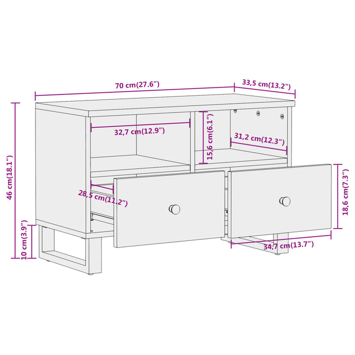 Tv-Meubel 70X33,5X46 Cm Massief Mangohout Bruin En Zwart