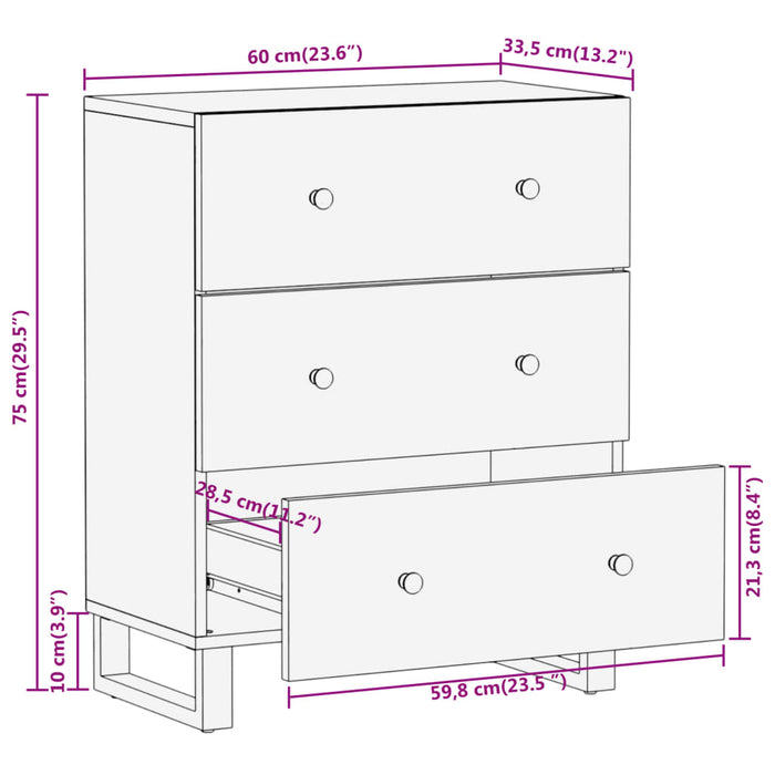 Dressoir 60X33,5X75 Cm Massief Mangohout Bruin En Zwart Donkerbruin