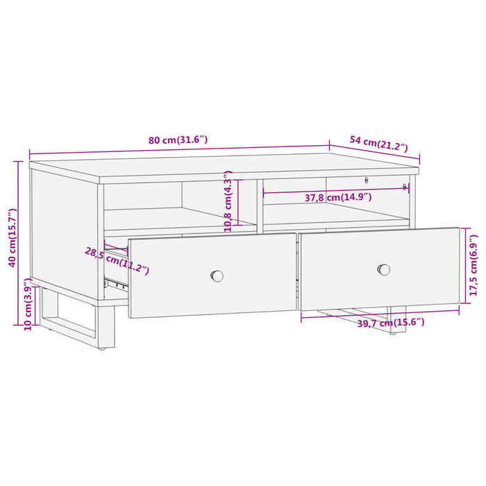 Salontafel 80X54X40 Cm Massief Mangohout Bruin En Zwart