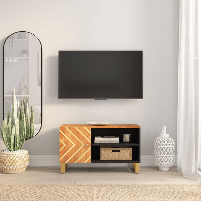 Tv-Meubel 80X31,5X46 Cm Massief Mangohout Bruin En Zwart