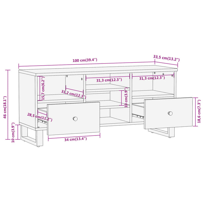 Tv-Meubel 100X33,5X46 Cm Massief Mangohout Bruin En Zwart