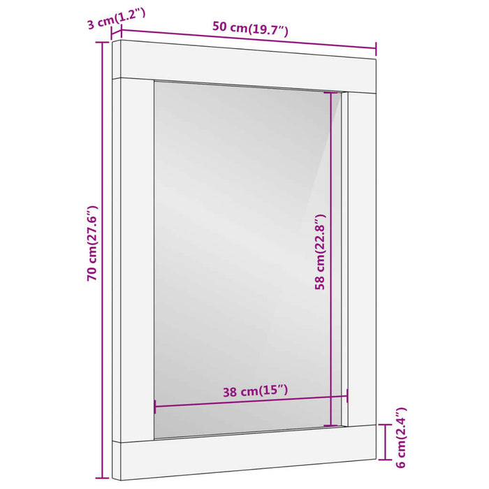 Badkamerspiegel 50X70X3 Cm Massief Mangohout En Glas Bruin