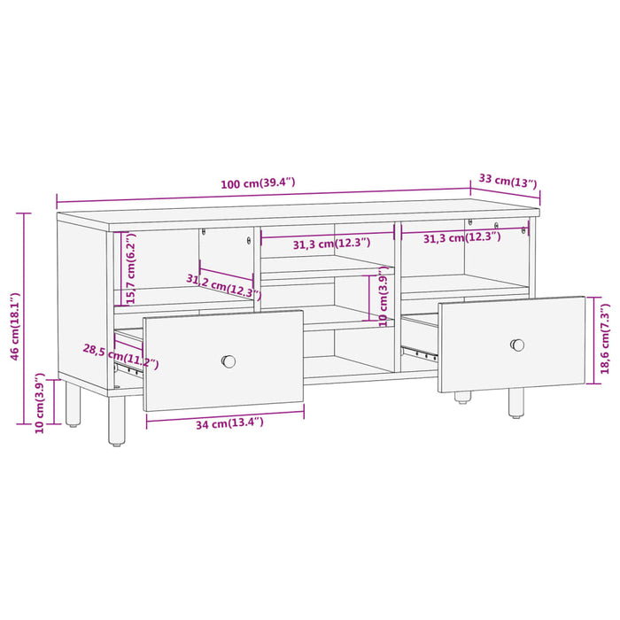 Tv-Meubel 100X33X46 Cm Massief Acaciahout