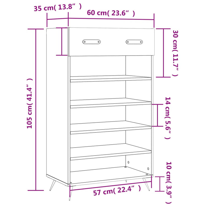 Schoenenkast 60X35X05 Cm Bewerkt Hout Eikenkleur