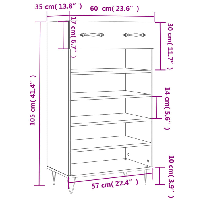 Schoenenkast 60X35X05 Cm Bewerkt Hout