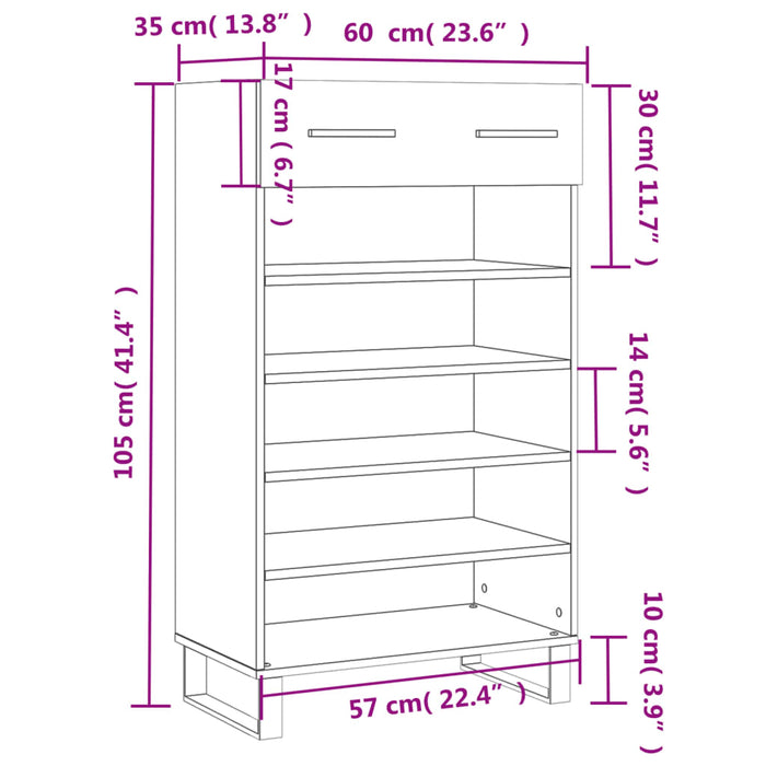 Schoenenkast 60X35X05 Cm Bewerkt Hout