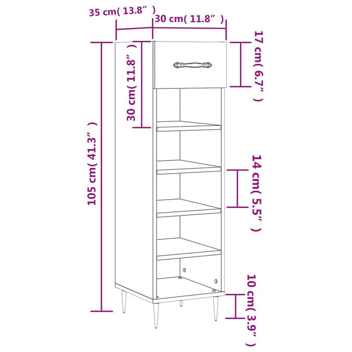 Schoenenkast 30X35X105 Cm Bewerkt Hout Sonoma Eikenkleurig