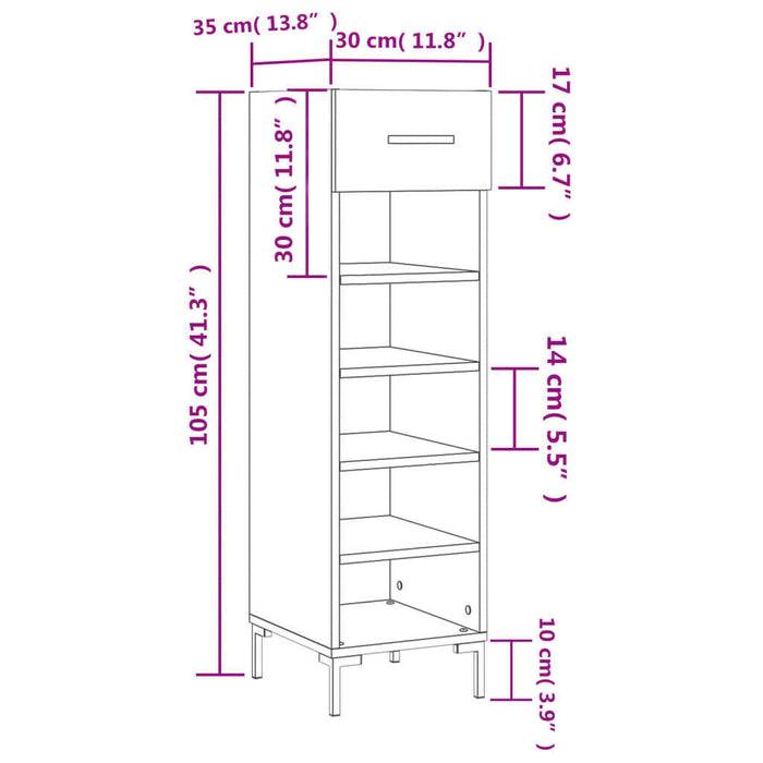 Schoenenkast 30X35X105 Cm Bewerkt Hout Sonoma Eikenkleurig