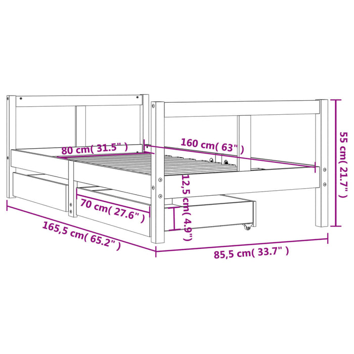 Kinderbedframe Met Lades Massief Grenenhout