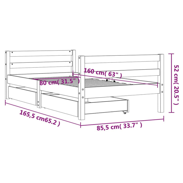 Kinderbedframe Met Lades Massief Grenenhout