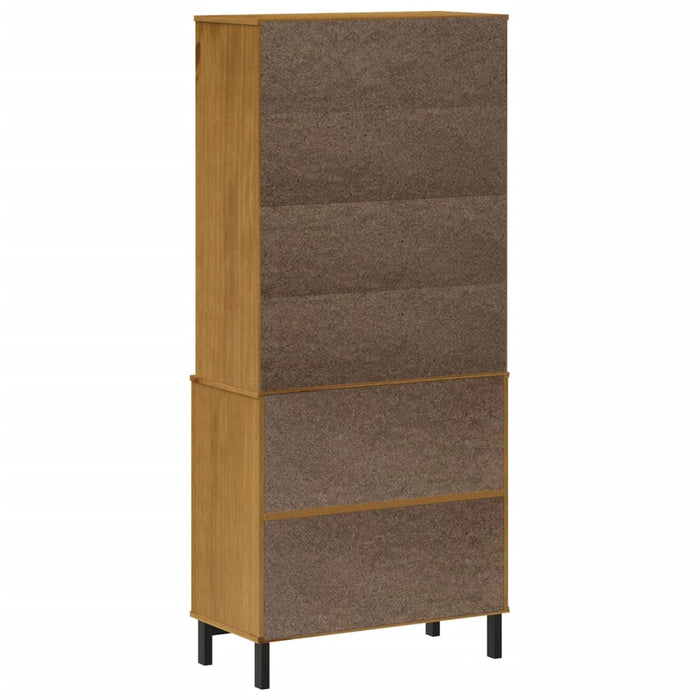 Hoge Kast Met Glazen Deuren Flam 80X40X180 Cm Grenenhout Donkerbruin