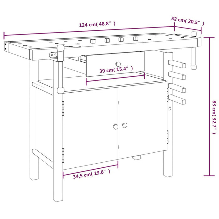 Werkbank Met Lade En Bankschroeven 124X52X83 Cm Acaciahout