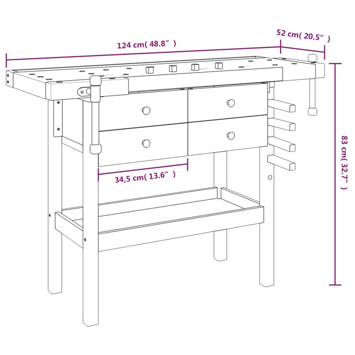 Werkbank Met Lades En Bankschroeven 124X52X83 Cm Acaciahout