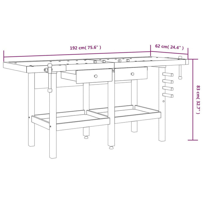 Werkbank Met Lades En Bankschroeven 192X62X83 Cm Acaciahout