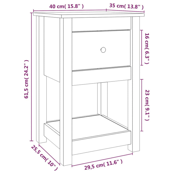 Nachtkastje 40X35X61,5 Cm Massief Grenenhout