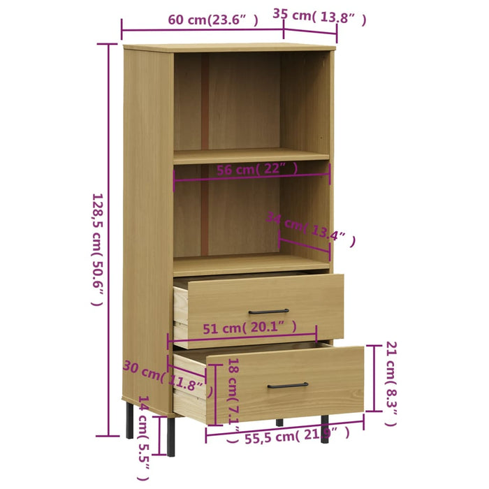 Boekenkast Met 2 Lades Oslo 60X35X128,5 Cm Massief Hout