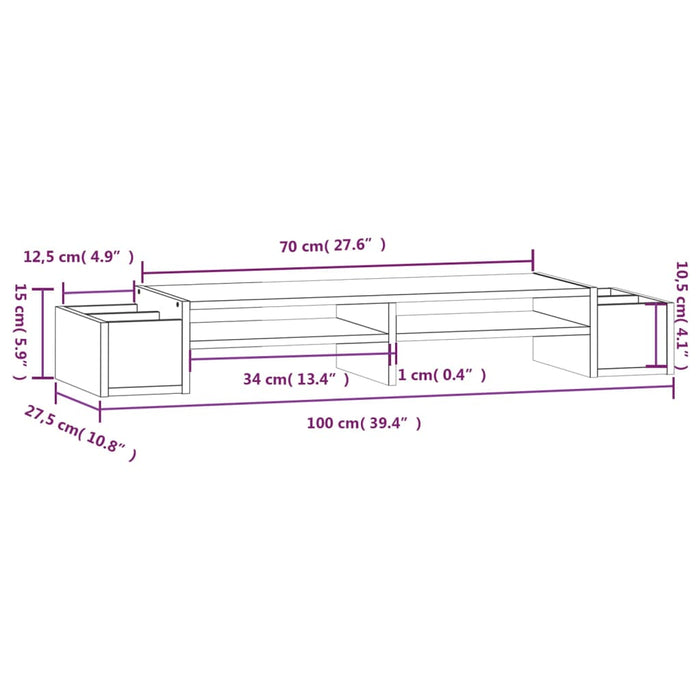 Monitorstandaard 100X27,5X15 Cm Massief Grenenhout