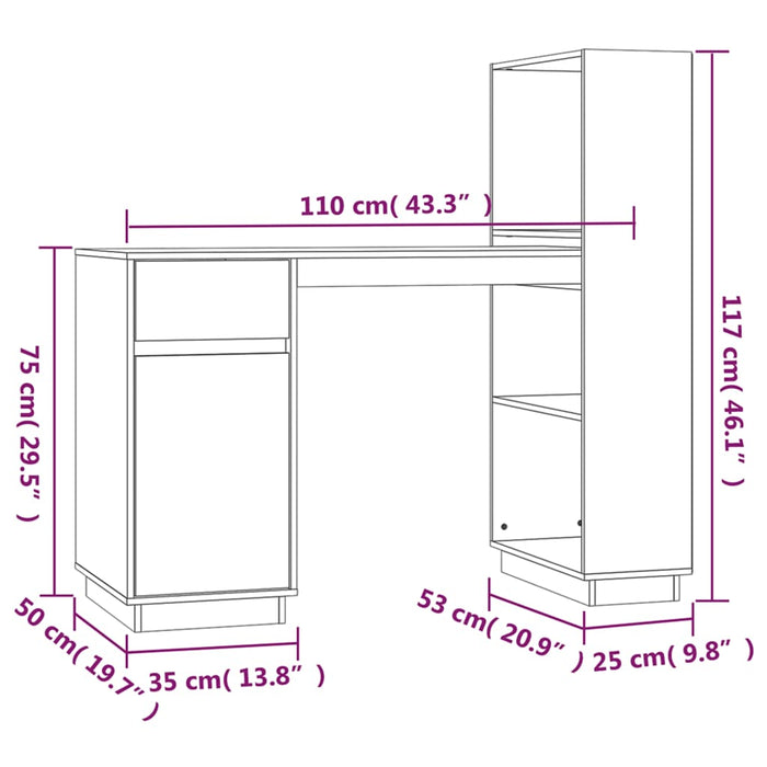 Bureau 110X53X117 Cm Massief Grenenhout