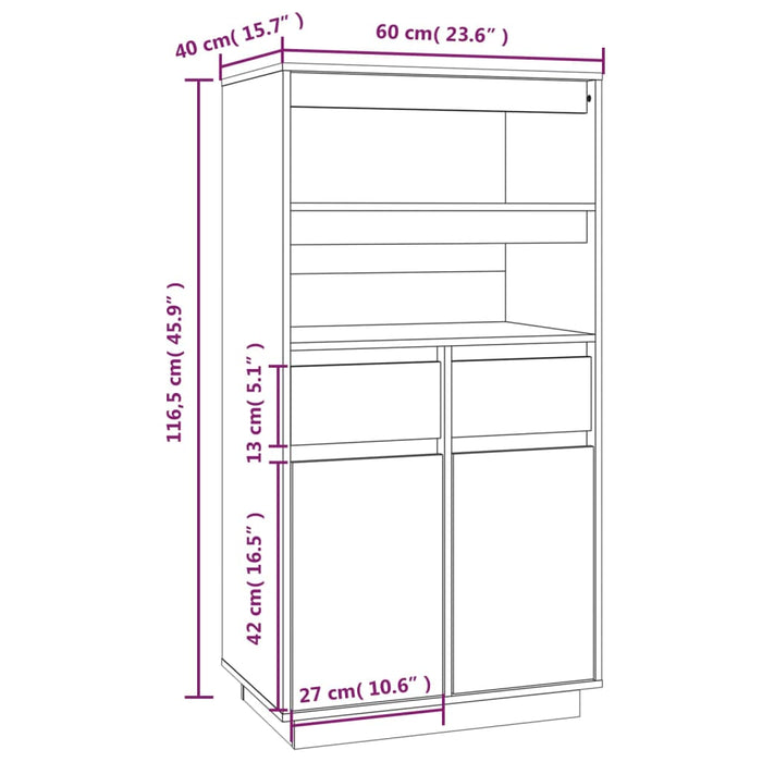 Hoge Kast 60X40X116,5 Cm Massief Grenenhout