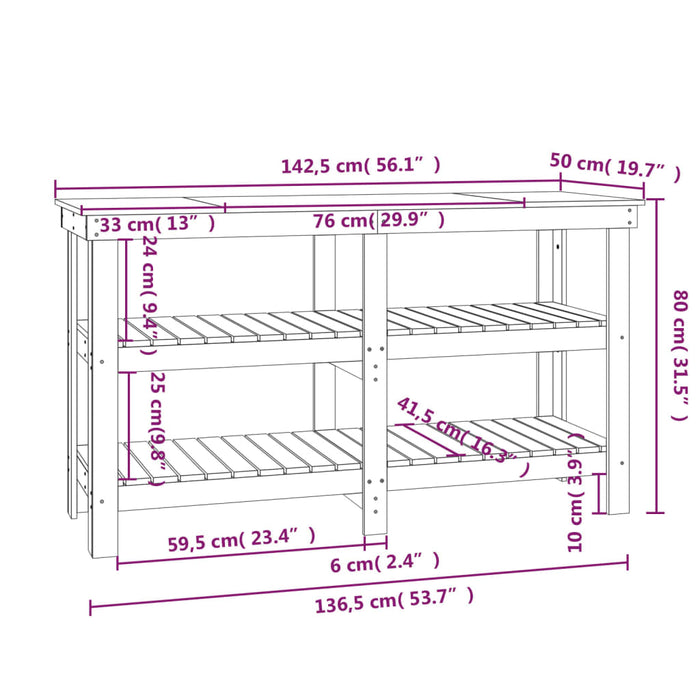 Werkbank 142,5X50X80 Cm Massief Grenenhout