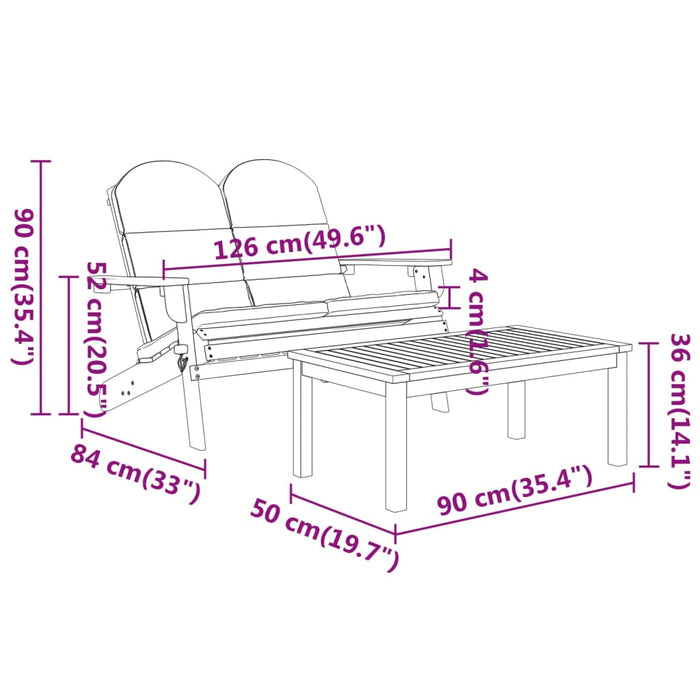 3-Delige Loungeset Adirondack Massief Acaciahout