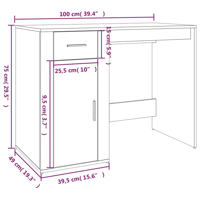 Bureau 100X49X75 Cm Bewerkt Hout Kleurig