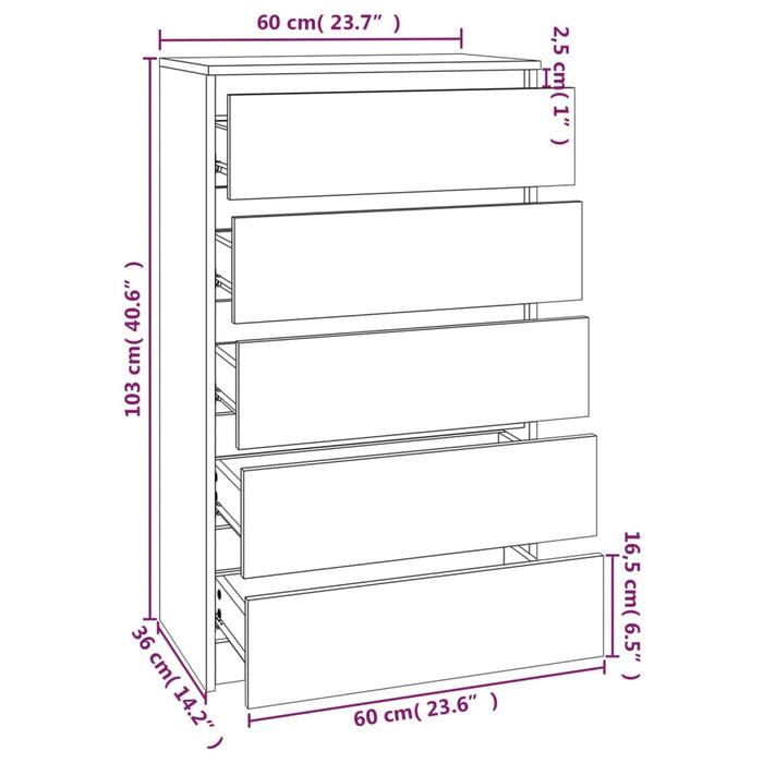 Ladekast 60X36X103 Cm Bewerkt Hout Sonoma Eikenkleurig