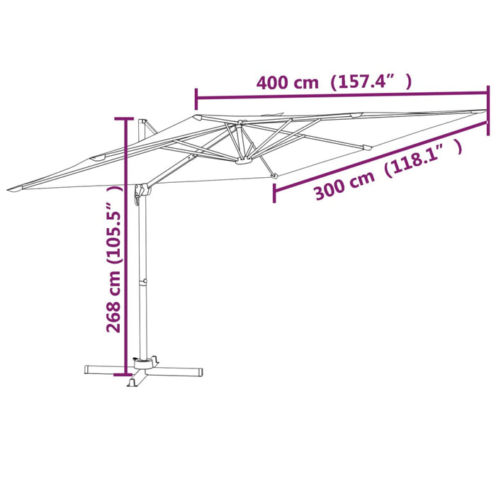 Zweefparasol Met Led-Verlichting 400X300 Cm Azuurblauw