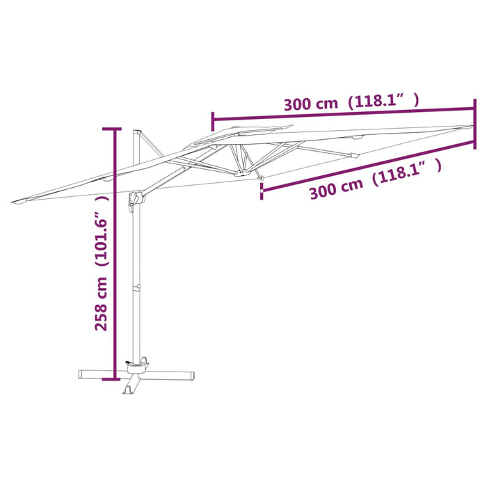 Zweefparasol Met Dubbel Dak 300X300 Cm Zwart Zwart