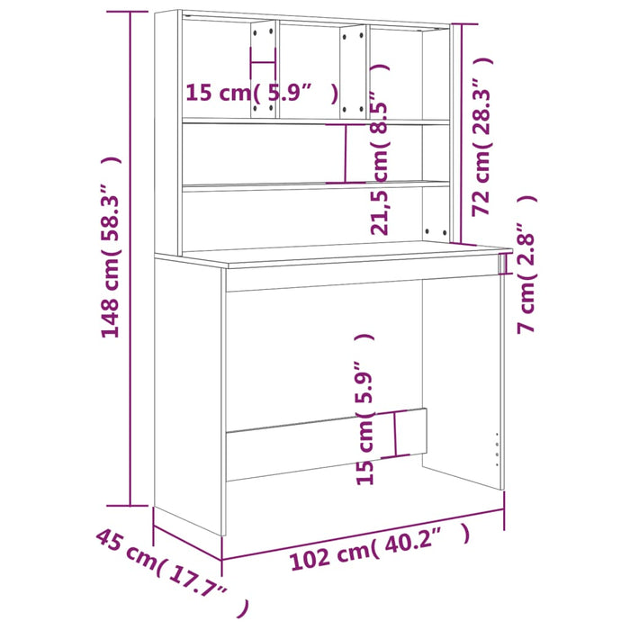 Bureau Met Schappen 102X45X148 Cm Bewerkt Hout