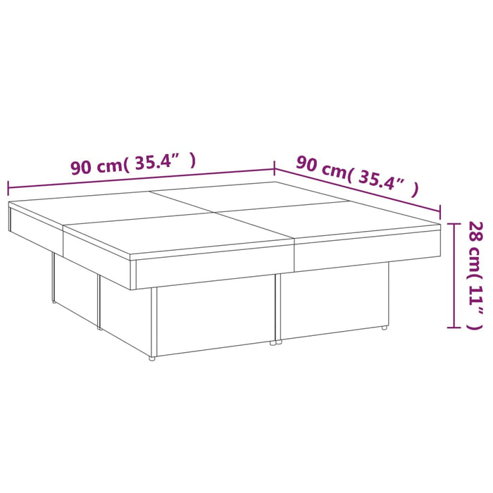 Salontafel 90X90X28 Cm Bewerkt Hout Eikenkleurig