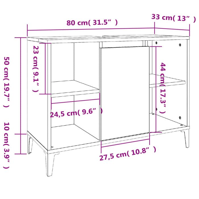 Wastafelkast 80X33X60 Cm Bewerkt Hout Kleurig