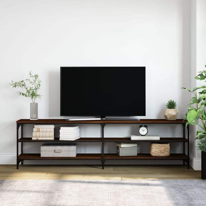 Tv-Meubel 80X30X50 Cm Bewerkt Hout Metaal Bruin Eikenkleur