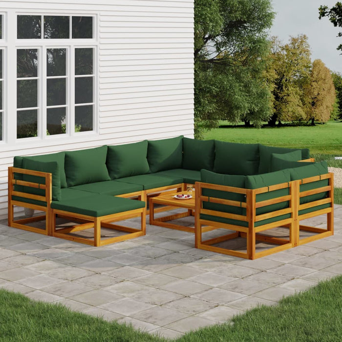 10-Delige Loungeset Met E Kussens Massief Hout