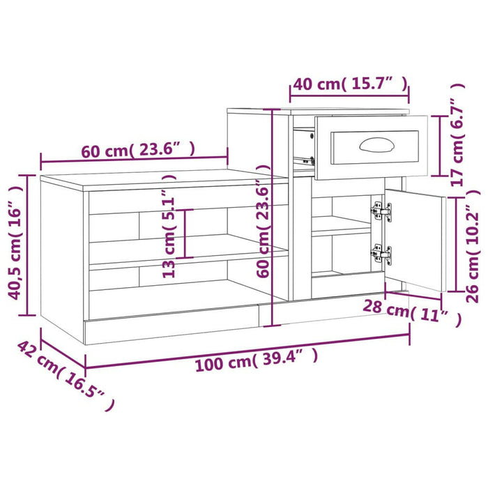 Schoenenkast 100X42X60 Cm Bewerkt Hout Sonoma Eikenkleurig