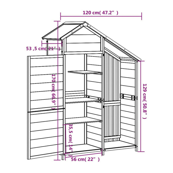 Tuinschuur 120X53,5X170 Cm Massief Grenenhout Bruin