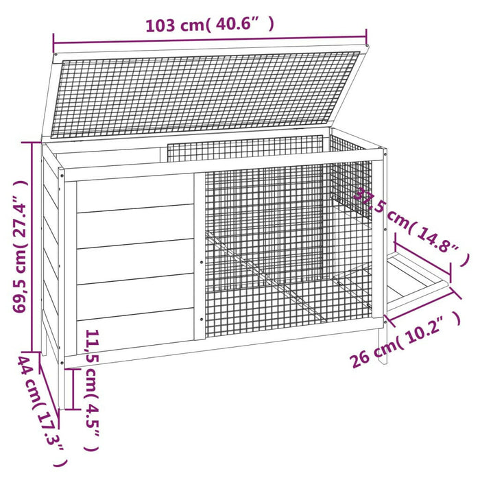 Konijnenhok 103X44X69,5 Cm Massief Grenenhout Grijs