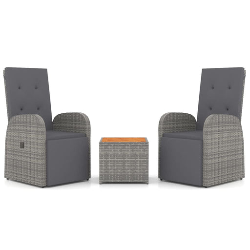 3-Delige Loungeset Poly Rattan En Massief Acaciahout Grijs