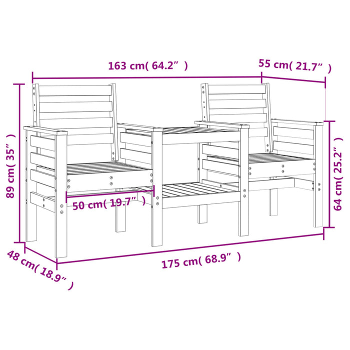 Tuinbank Met Tafel 2-Zits Massief Grenenhout Wit