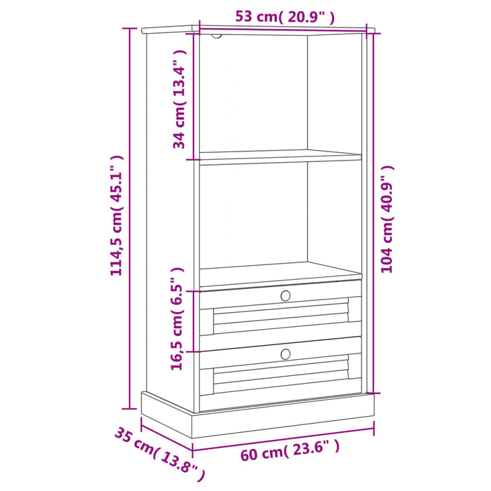 Boekenkast Vigo 60X35X114,5 Cm Massief Grenenhout